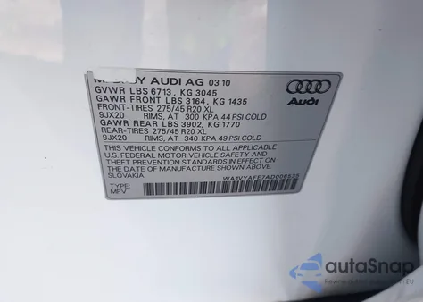 2010 Audi Q7 3.6 Premium from USA, damaged, VIN WA1VYAFE7AD006535